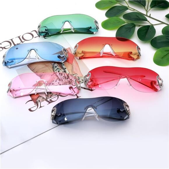 Rimless Sunglasses Womens Oversized Fashion Frameless Glasses UV400